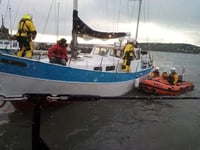 Crewmen thank lifeboatmen after saving them from yacht