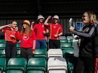 Mike Peters and members of the Red Wall sing Cymru's Euro 2020 song at Park Avenue