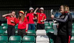 Mike Peters and members of the Red Wall sing Cymru's Euro 2020 song at Park Avenue