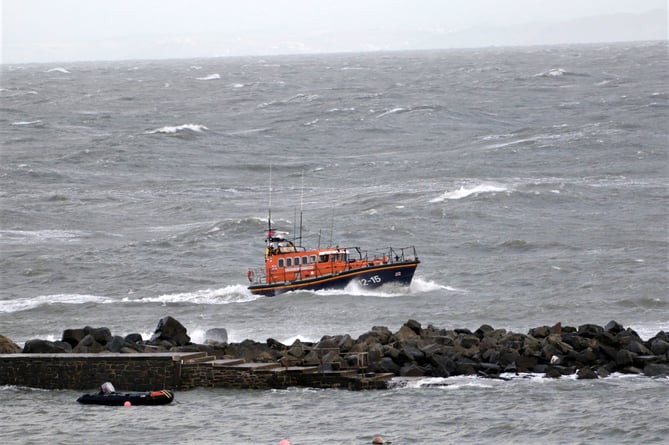 The New Quay RNLI crew heading out during Storm Arwen