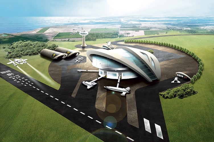 An artist’s impression of a spaceport in Llanbedr