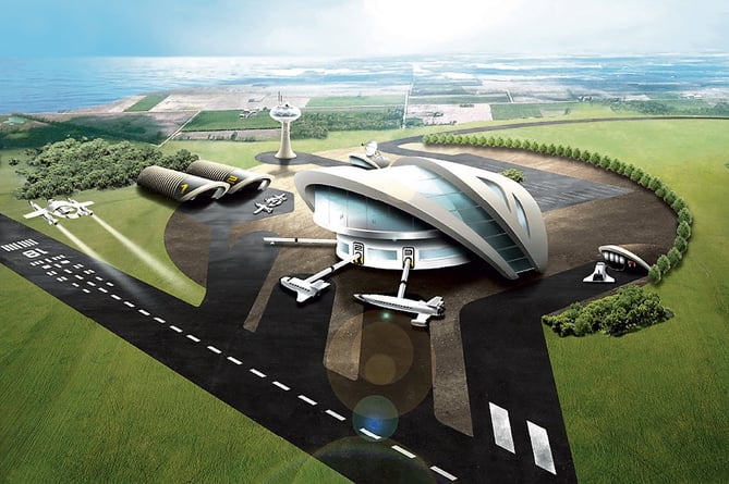 An artist’s impression of a spaceport in Llanbedr 