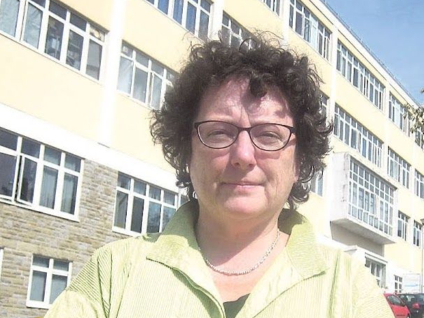 Ceredigion MS Elin Jones outside Bronglais Hospital.