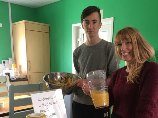 Dylan Taylor and Amanda at the hub for the breakfast Ukraine appeal.