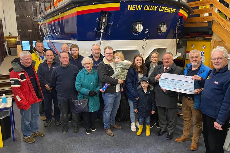 Eirwyn Harries and family at the New Quay RNLI Lifeboat Station