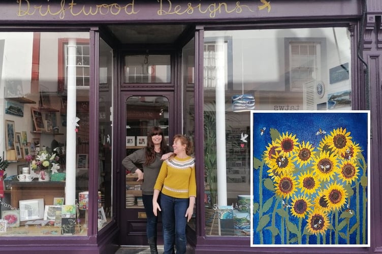 Driftwood Designs co-owners Becky Barratt and Lizzie Spikes stood outside their Aberystwyth shop.