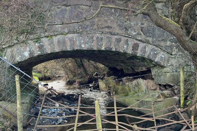 The damage to the Pont Sarn Glorian bridge