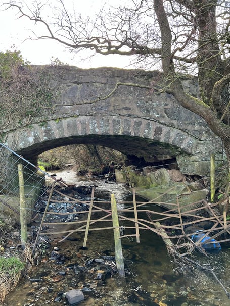 The damage to the Pont Sarn Glorian bridge