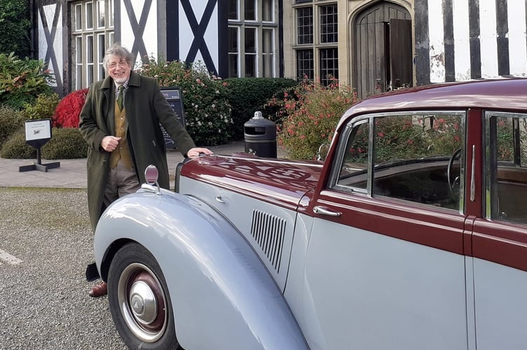 David with his 1955 Alvis Grey lady outside Gregynog Hall