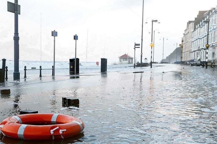 Sea waters breached the Promenade in Aberystwyth in 2014