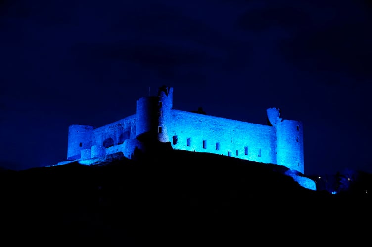 Harlech Castle lit up in blue to mark World Parkinson's Disease Day 2022, a day to raise awareness of Parkinson's.                               
Picture Erfyl Lloyd Davies Photgraphy 