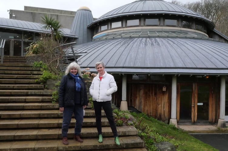 Catrin Finch, pictured here on the steps of Aberystwyth Arts Centre with festival manager, Joan Rowlands