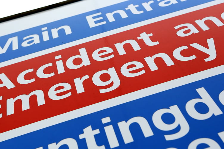 General view of an Accident and Emergency Sign at Hinchingbrooke Hospital in Huntingdon, Cambridgeshire.