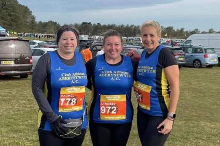 Aberystwyth Athletics Club: Rachel Richards, Lyndsey Wheeler and Cara Nisbett at the Great Welsh Half Marathon