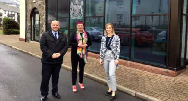 PCC Dafydd Llywelyn outside Aberystwyth Justice Centre with support staff during a meeting as part of a visit to Ceredigion