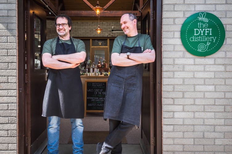 Pete (left) and Danny Cameron in the doorway to Dyfi Distillery.