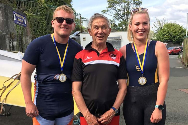Tim Chesworth and Chloe Evans with coach Alun Stedman