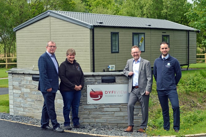 Russell George MS with Bywater Leisure Parks’ managing director Dylan Roberts, associate director Ed Glover and Morben Isaf Holiday Home and Touring Park joint manager Ben and Sarah Lewis.