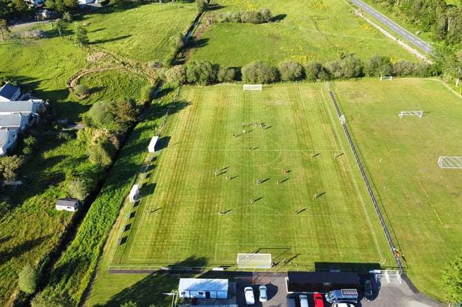 An aerial view of Penrhyndeudraeth FC’s football pitches