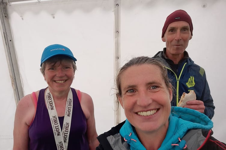Ceris Williams, Louise Barker and Dave Powell at the Man v Horse race
