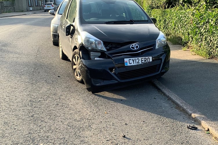The damaged car