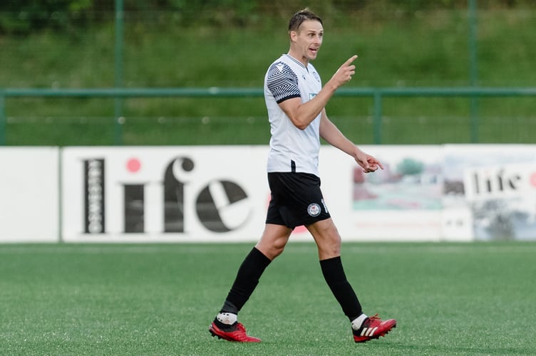 OSWESTRY, ENGLAND - 08 JULY 2021: Bala Town's David Edwards during the UEFA Conference League first qualifying round fixture between Cymru premierâs, Bala Town FC & Northern Irelands, Larne FC at Park Hall, Oswestry, England (Pic by John Smith/FAW)