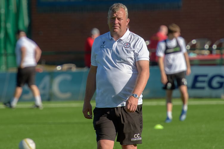 OSWESTRY, ENGLAND 07 July 2022: Bala manager Colin Caton ahead of the UEFA Europa Conference League First qualifying round fixture between Bala Town & Sligo Rovers, Park Hall, Oswestry, England, 7 July. (Pic By Will Cheshire/FAW)