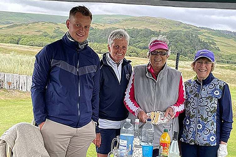 Stephon Upson, Aberdyfi Ladies Captain Mary Upson with former Captains Kath Furneaux and Joy Riley Aberdyfi GC lady captians day 2022