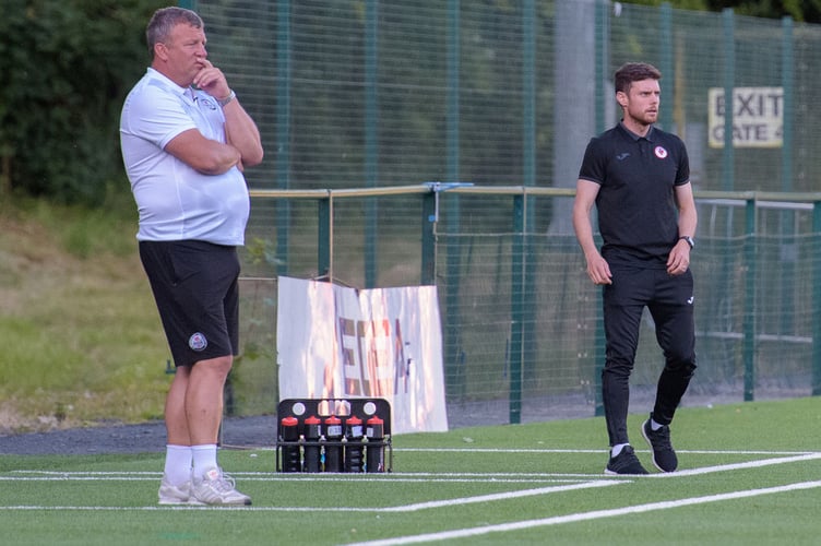 OSWESTRY, ENGLAND 07 July 2022: UEFA Europa Conference League First qualifying round fixture between Bala Town & Sligo Rovers, Park Hall, Oswestry, England, 7 July. (Pic By Will Cheshire/FAW)