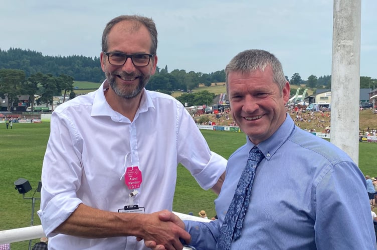 Councillor James Gibson-Watt Leader of Powys County Council and Councillor Bryan Davies, Leader of Ceredigion County Council.