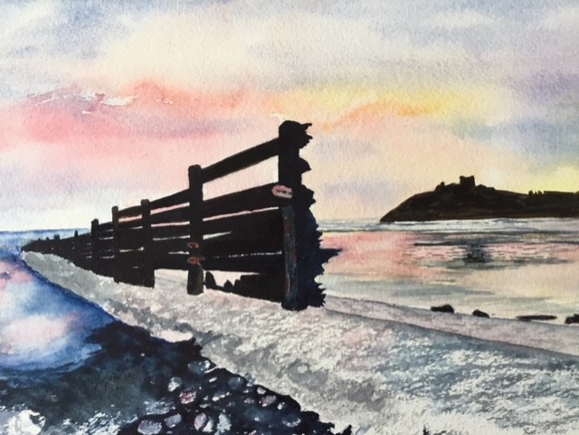 A painting of Criccieth, by Marion, for Llanfair Art Group