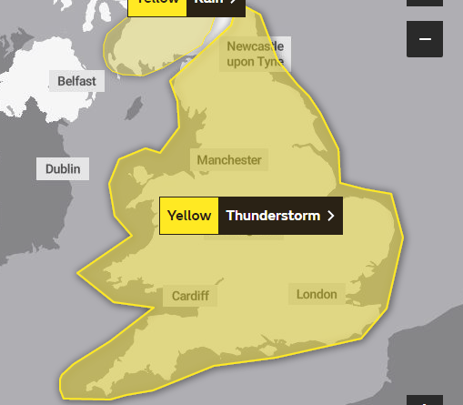 The Met Office has issued a new weather warning for thunderstorms