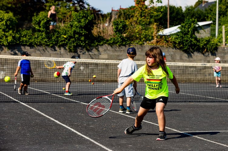 Youngsters enjoy the tennis open day on Llandre Courts, 140822