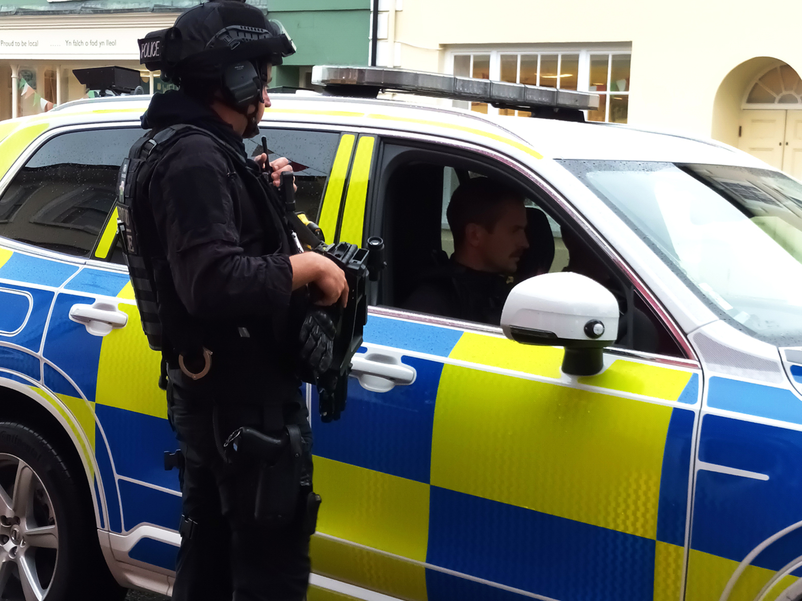 Armed police on the streets of Aberaeron
