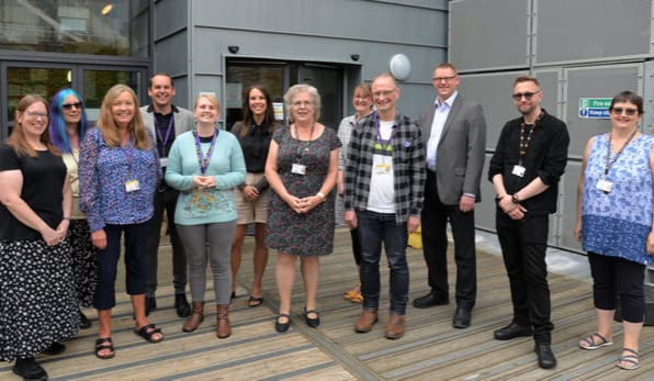 Aberystwyth University Vice-Chancellor Professor Elizabeth Treasure (centre) with organisers and attendees at the Aberystwyth University Learning & Teaching Conference 2022