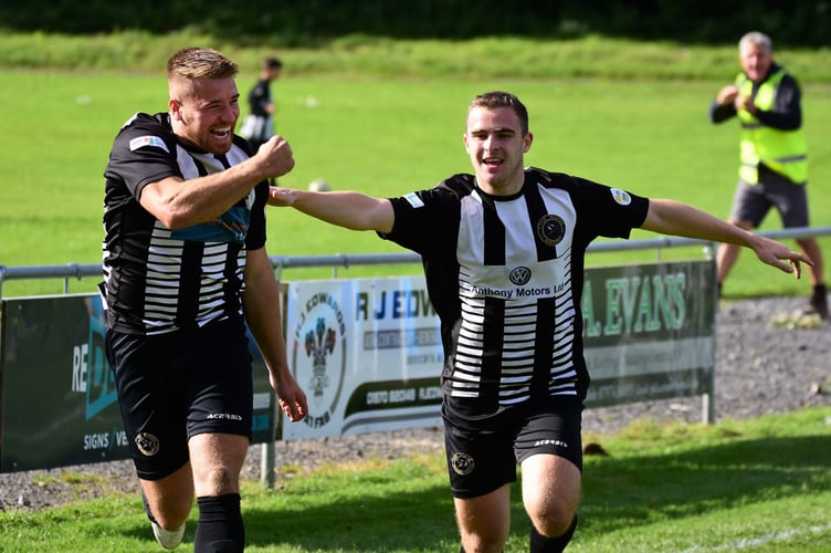 Scenes of joy after Ifan Burrell scores for the Magpies against JD Cymru North leaders Bow Street Welsh Cup 081022