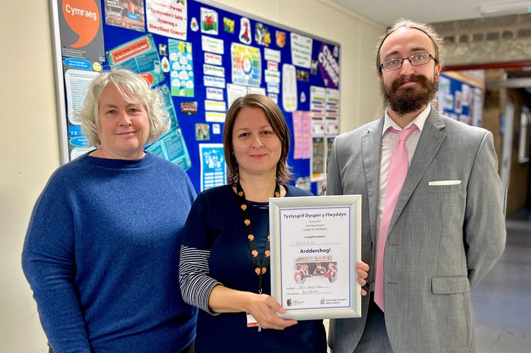 Cllr Catrin MS Davies, Melisa Elek and Huw Owen
