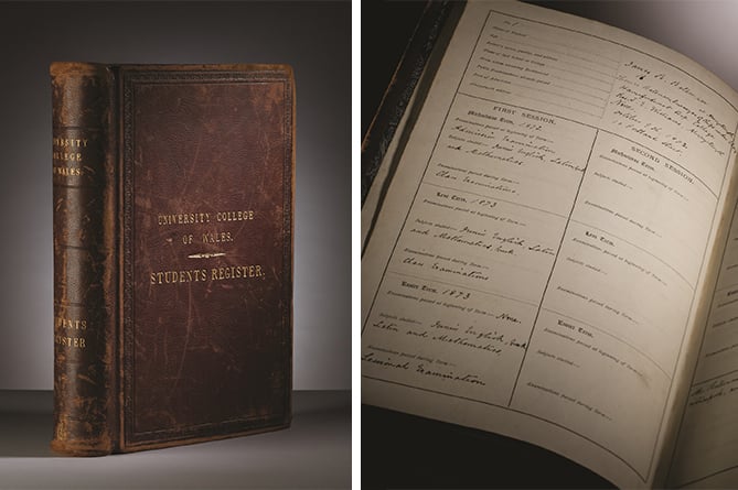 The first student register as featured in Ceiniogau’r Werin | The Pennies of the People