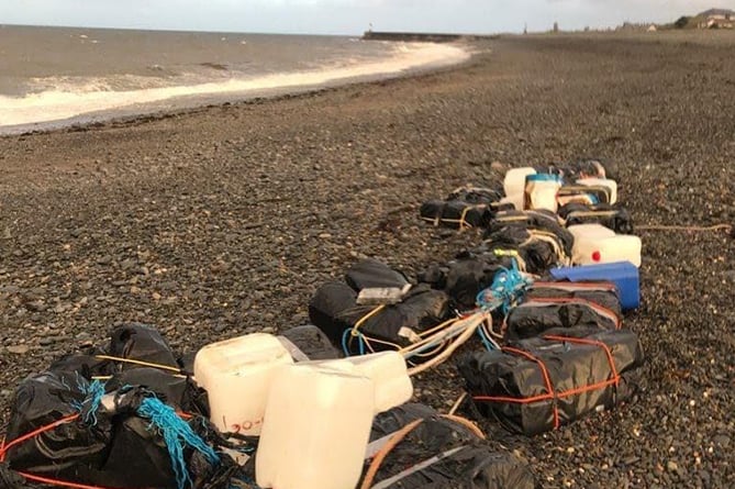 Packages washed up on Tanybwlch beach at Aberystwyth 