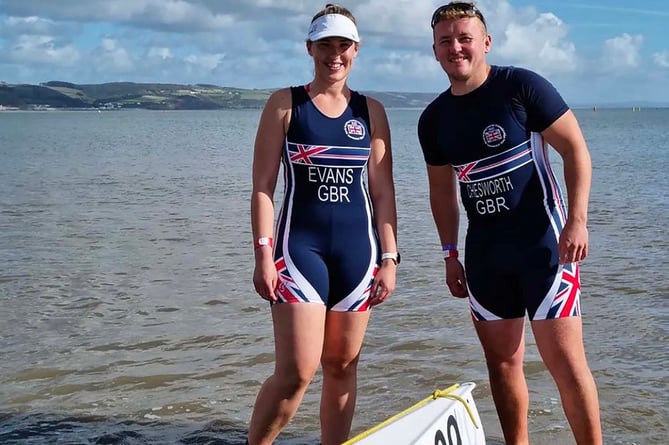 Chloe Evans and Tim Chesworth at the World Rowing Coastal Championships 2022