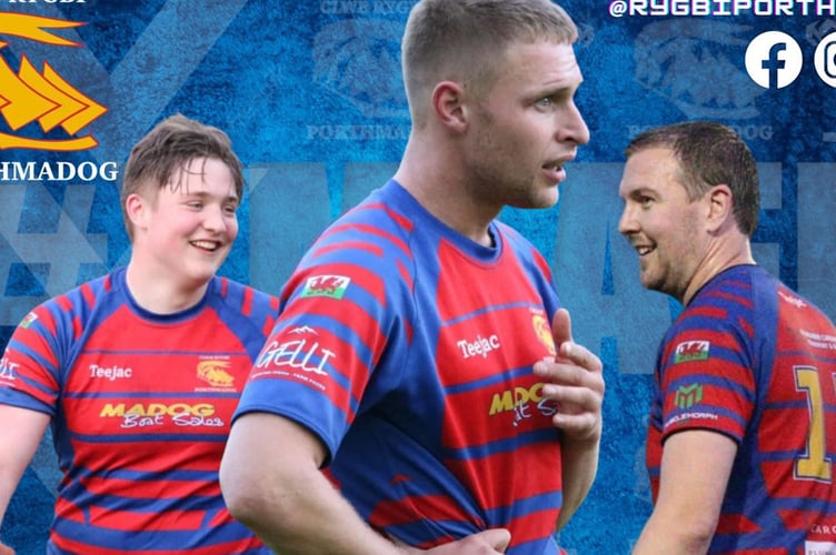 New porthmadog RFC captain Iwan Llewelyn with Caron Jones and Sion Lloyd-Morris 