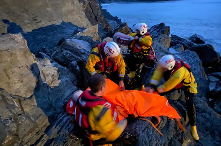 New Quay RNLI on scene with the casualty at Coybal beach near New Quay