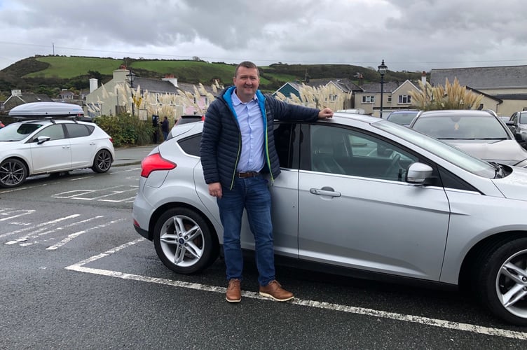 Councillor Keith Henson, a regular user of the Pay and Display car park on Regent Street, Aberaeron.