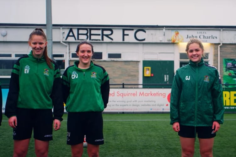 Aberystwyth Town Women Elen Valentine, Gwenllian Jones and Carys Pugh-Jones