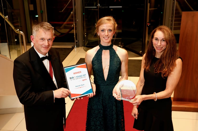 BVA President Malcolm Morley, Dr Hannah Hunt Winner and Sarah Heming, one of the judges