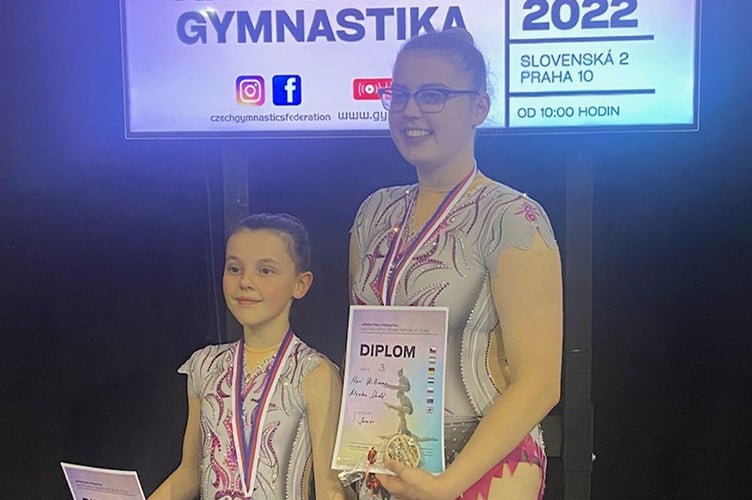 The young gymnasts from Moelwyn Gymnastics Academy who competed in the Czech Acro Cup in Prague Nov 2022