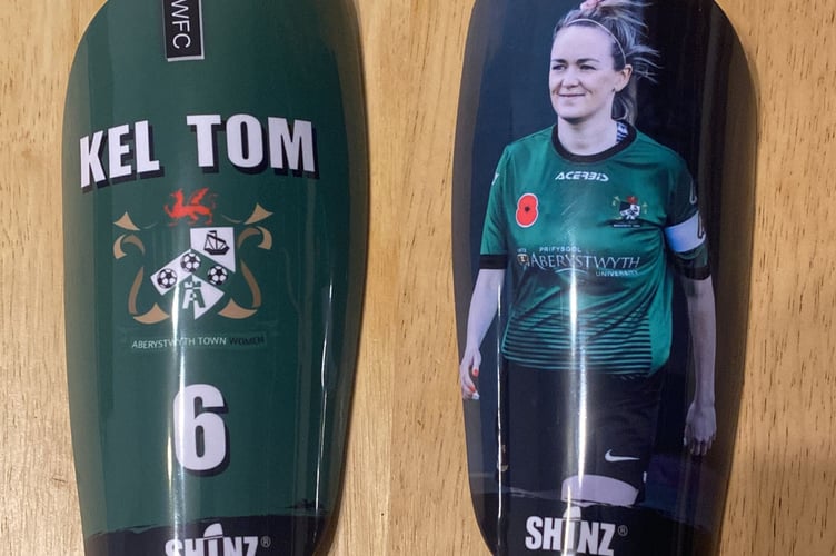 Aberystwyth Town Women captain Kelly Thomas' new personalised shinpads