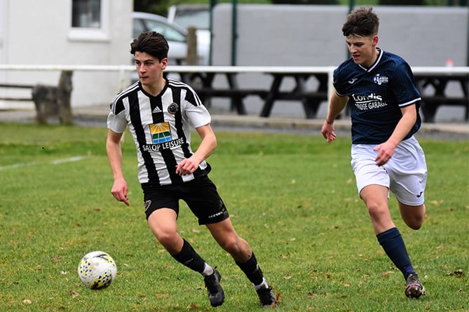 Action from Bow Street Reserves’ latest win, 4-0 against Llanfair United at Cae Piod in the FAW Cymru Reserves Central league on Saturday                                                                                               