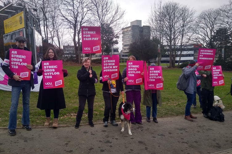Aberystwyth University UCU members on the picket line today
