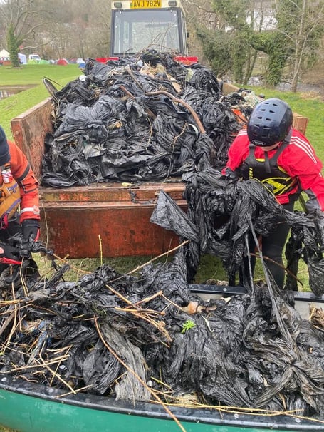 The waste recovered by villagers and Llandysul Paddlers Canoe Centre and Club